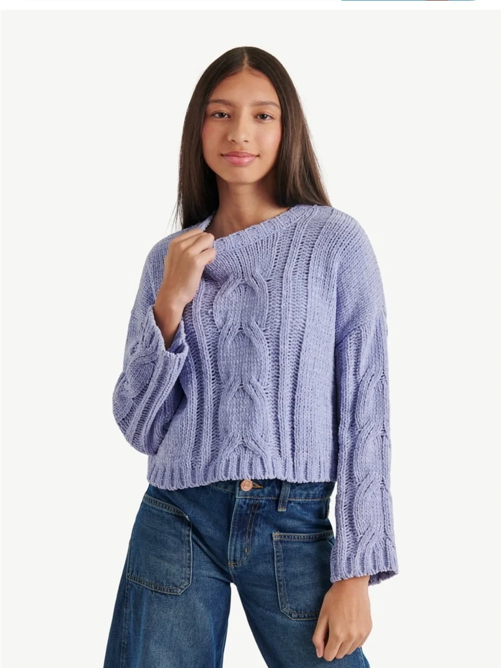 Justice Lavender Cable-Knit Cropped Sweater